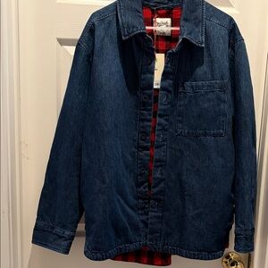 Woolrich Dark Blue Denim Jacket with Red Plaid Lining